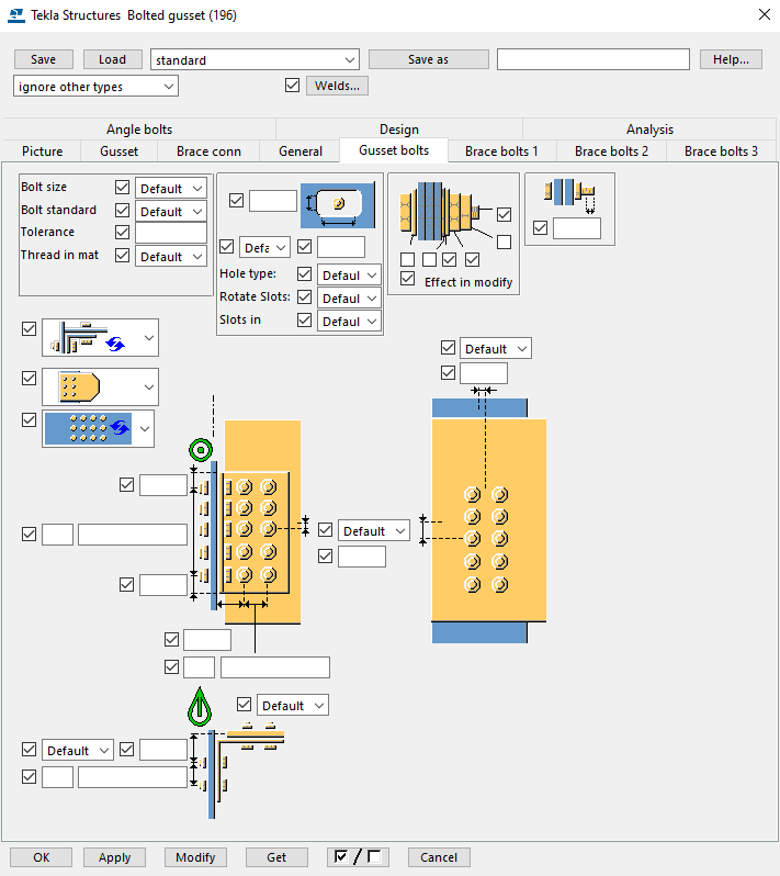 Tekla component settings — bolted gusset
